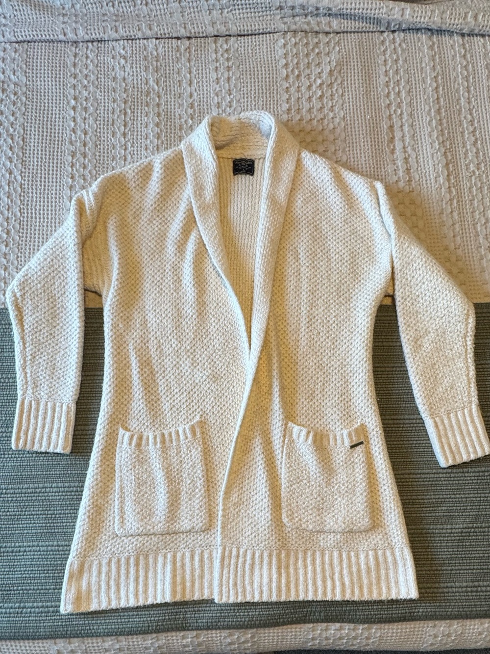 Abercrombie & Fitch Cream Open-Front Knit Cardigan